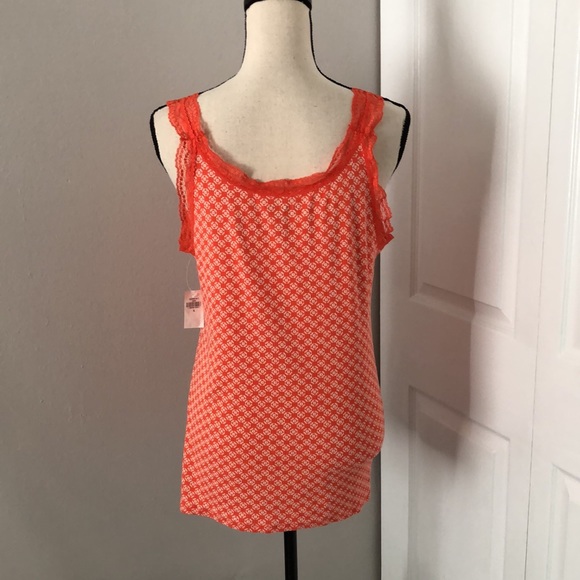 NEW-OLD NAVY LACE TRIM PRINT ORANGE TANK TOP | XL - Picture 6 of 10